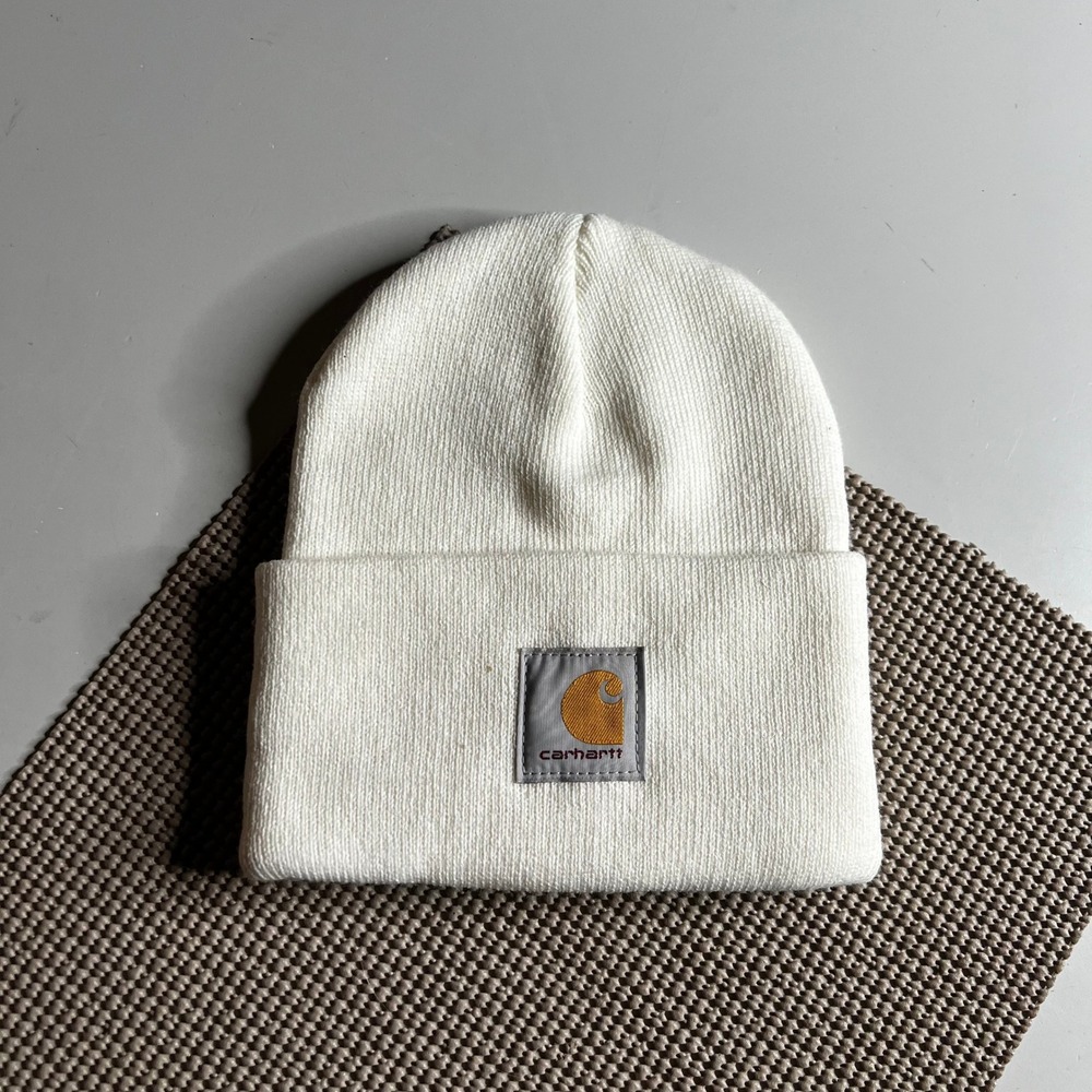 Carhartt A18 Acrylic Watch‎ Hat Beanie White Rib Knit Cuff Logo Patch OSFA